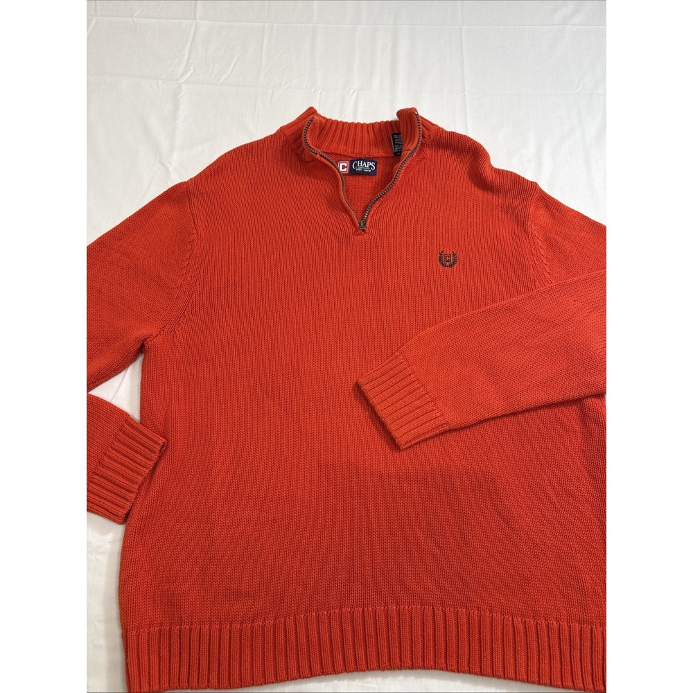 sweater Chaps  rust Orange 1/4 Zip knit   long sleeve MENS XL OVERSIZED‎